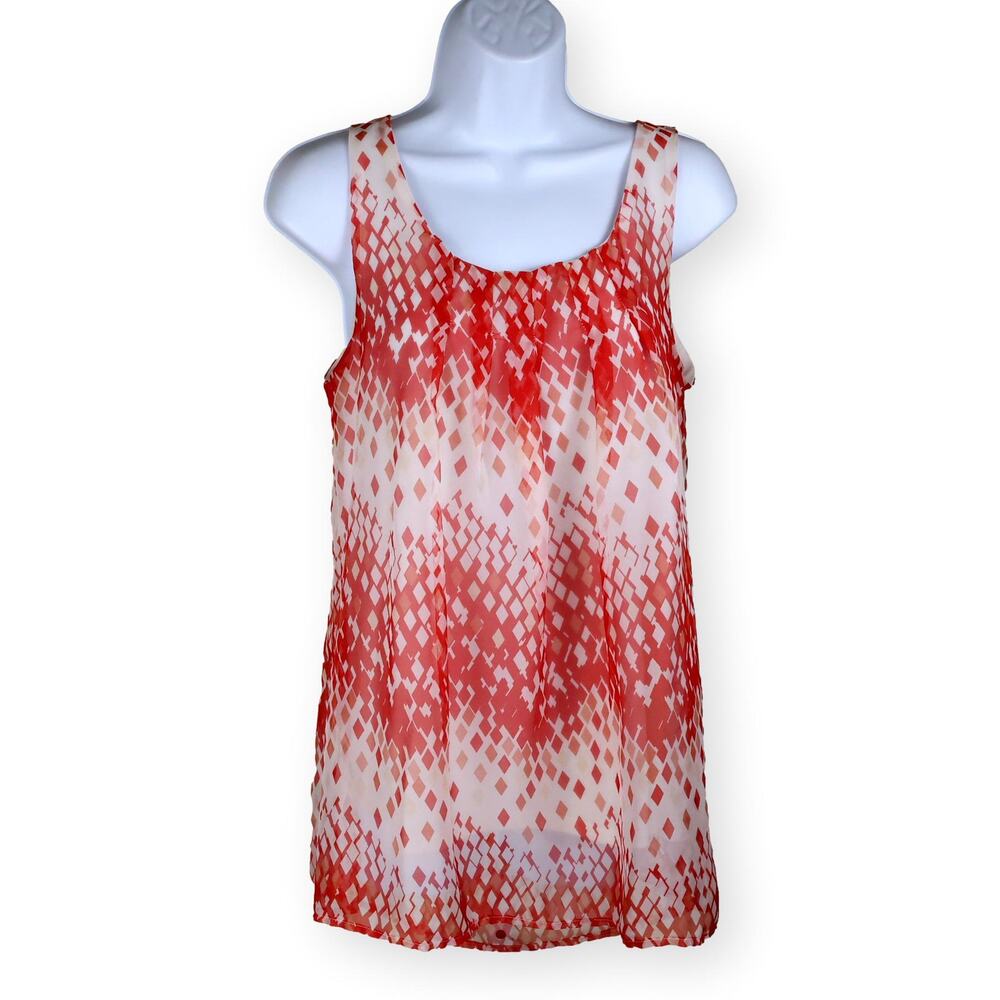 Casual Freedom Red Cream Sleeveless Blouse M